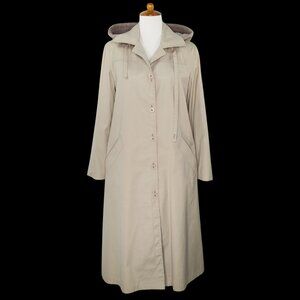 Vtg London Fog Maxi Trench Coat Size 12 Hooded Removable Liner Light Tan NO BELT